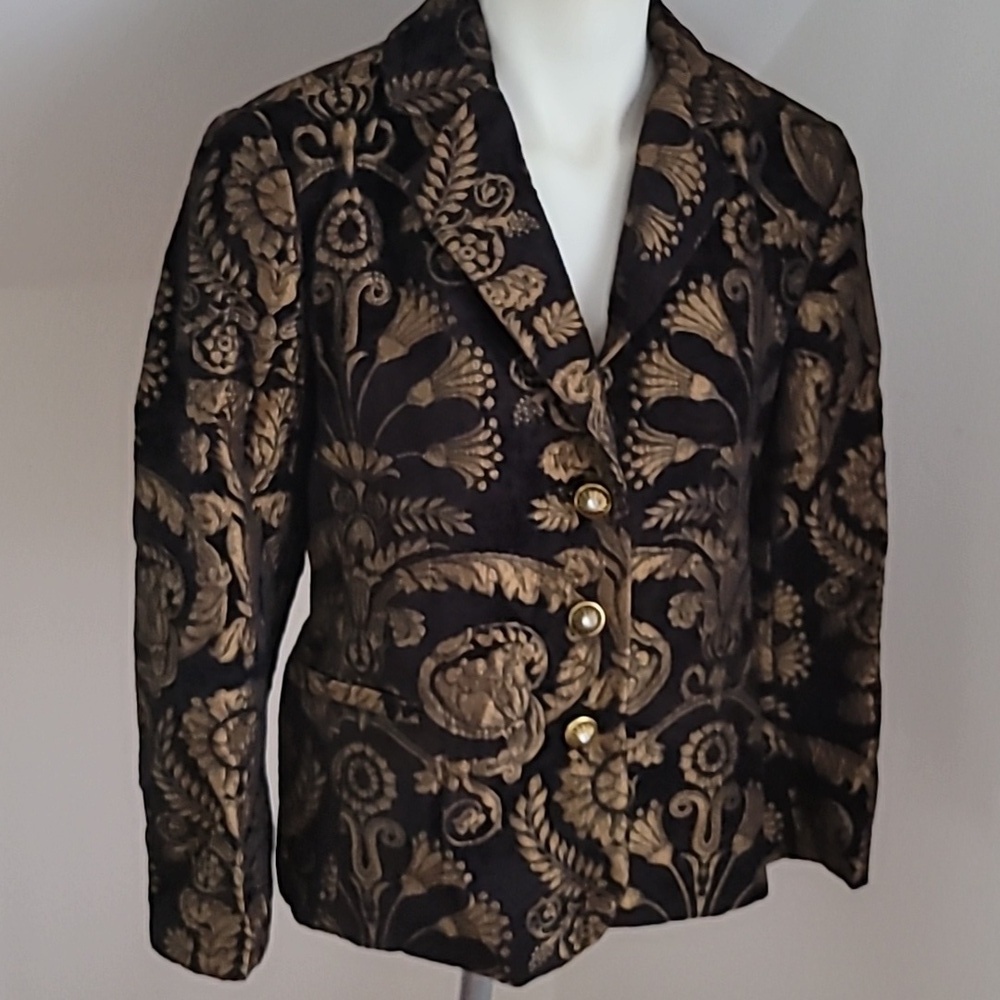 Erin London Black and Gold Brocade Tapestry Jacket Blazer, Size M